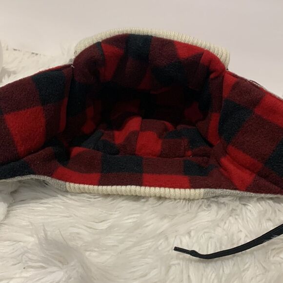 POOK Red Plaid Reversible Polar Fleece Bomber Style Trapper Hat unisex - Picture 7 of 10